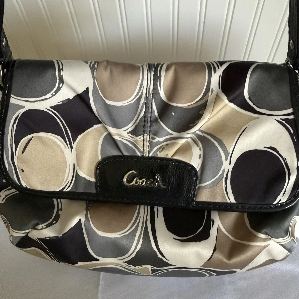 Coach Ashley Sateen Scarf Print Mini Handbag Shoulder Hobo Purse Y2K Brown Gray